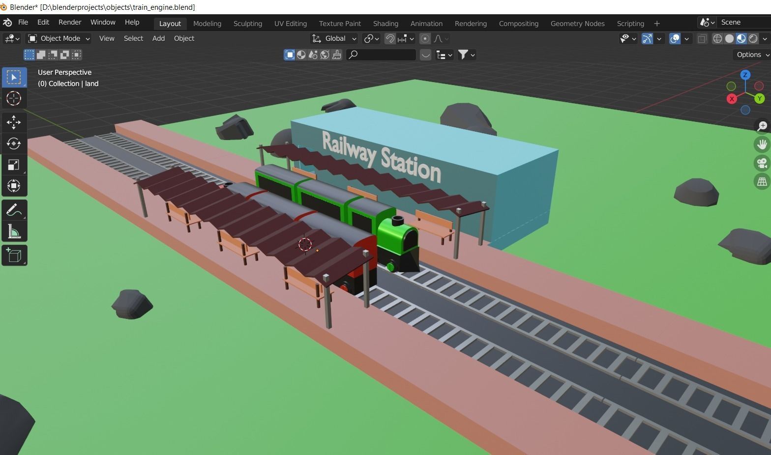 Low poly railway station Low-poly 3D model_5