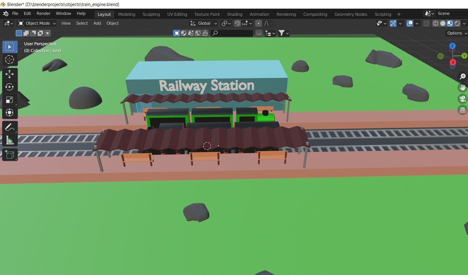 Low poly railway station Low-poly 3D model_11