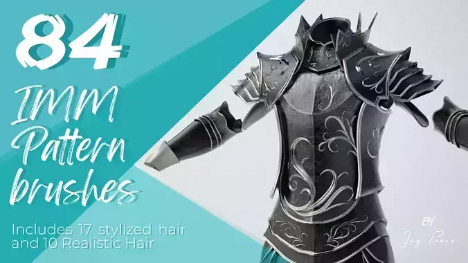 84 IMM Pattern and Ornament  brushes - Stylized and Real hairs Low-poly 3D model