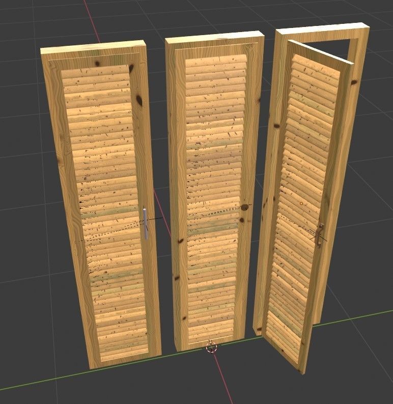 Closet wardrobe single door with small round wooden handle 3D model_7