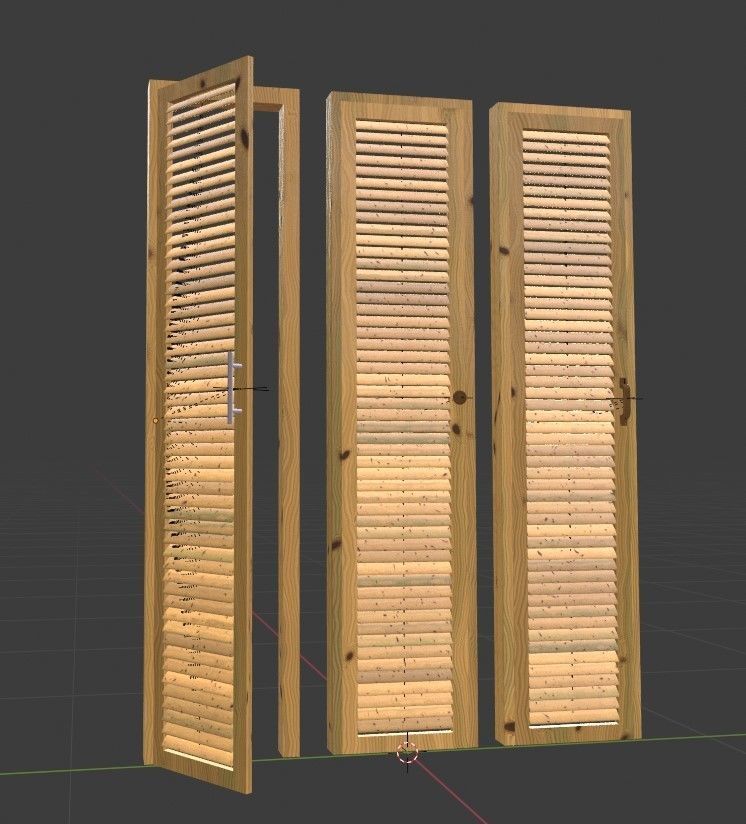Closet wardrobe single door with small round wooden handle 3D model_8