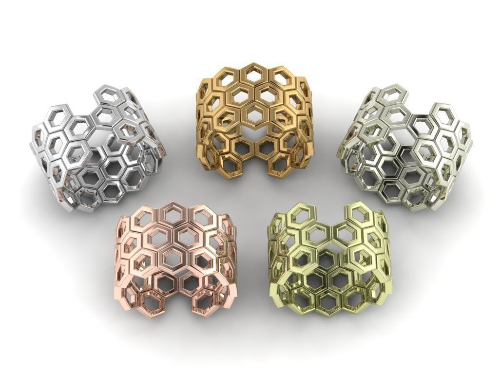 honeycomb ring 3D print model_6