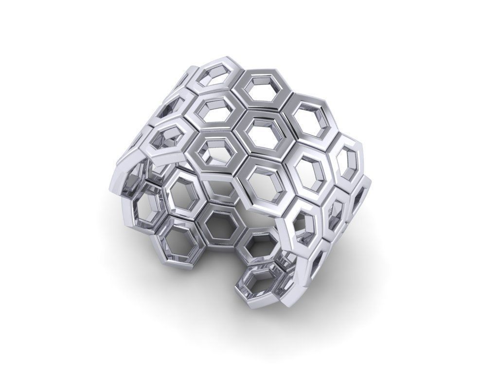 honeycomb ring 3D print model_4