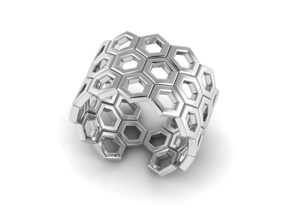 honeycomb ring 3D print model_2