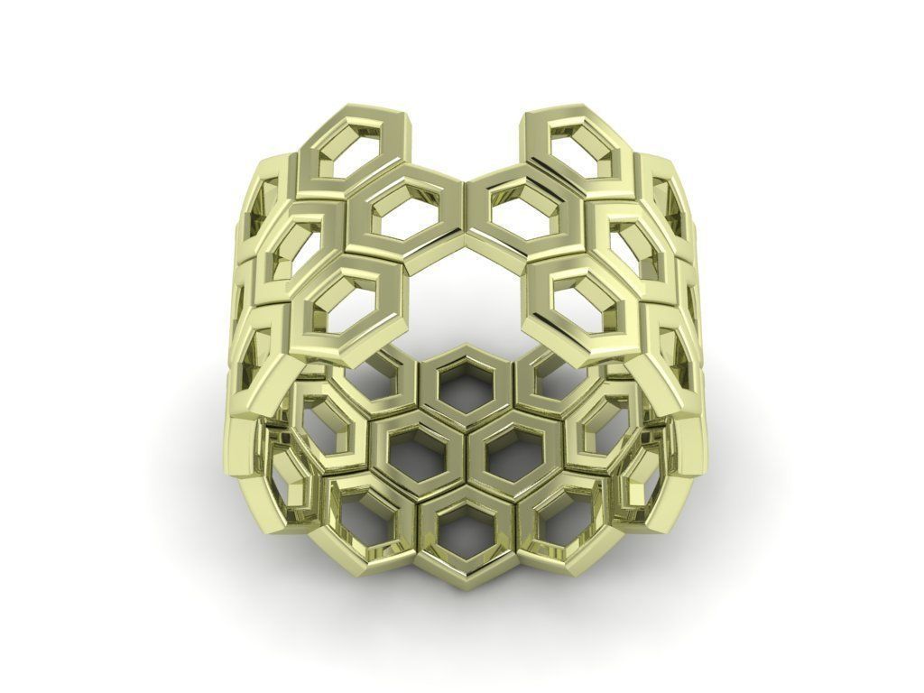honeycomb ring 3D print model_8