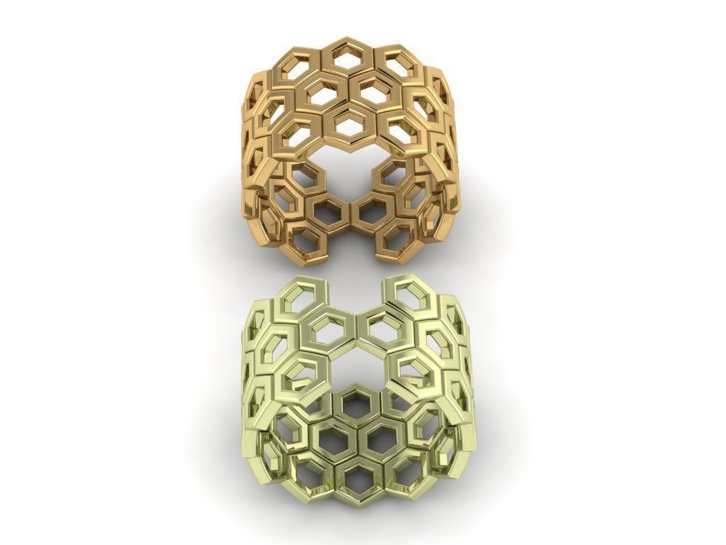 honeycomb ring 3D print model_9