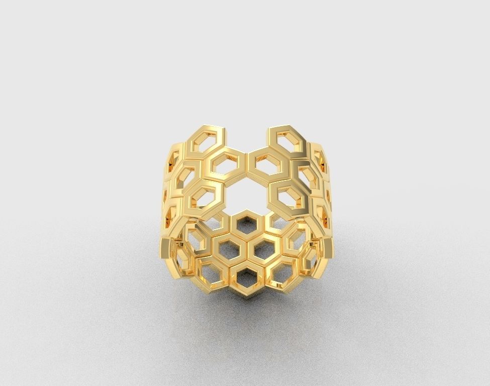 honeycomb ring 3D print model_10