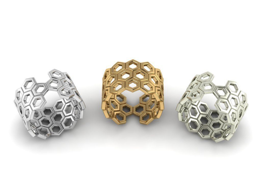 honeycomb ring 3D print model_7