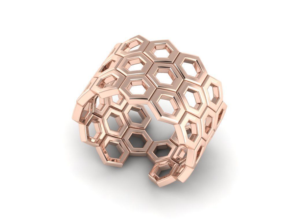 honeycomb ring 3D print model_3