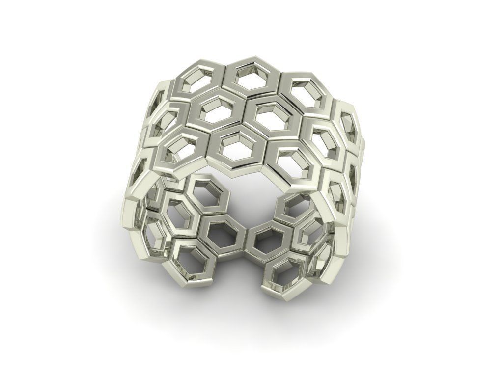 honeycomb ring 3D print model_1