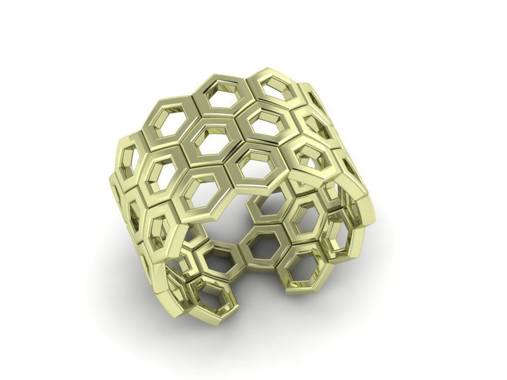honeycomb ring 3D print model_5