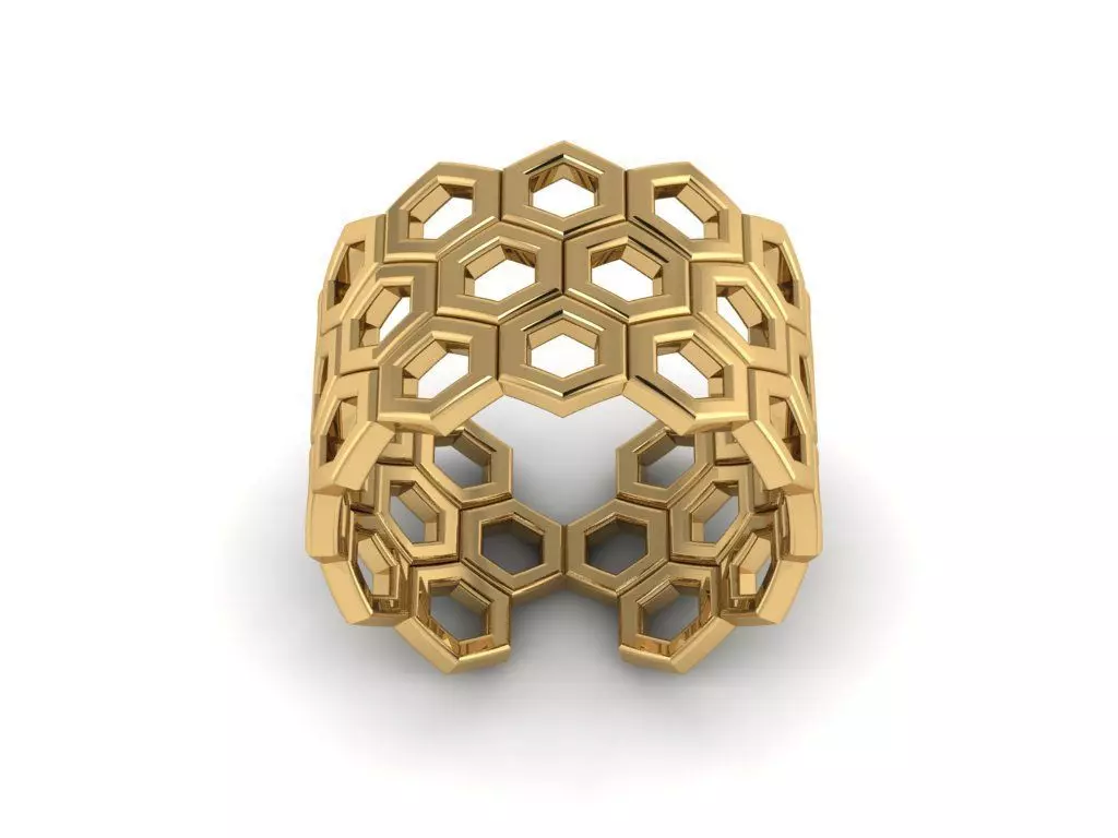 honeycomb ring 3D print model_0