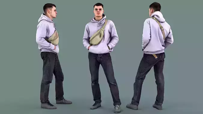 Guy in Lilac Hoodie 3D model