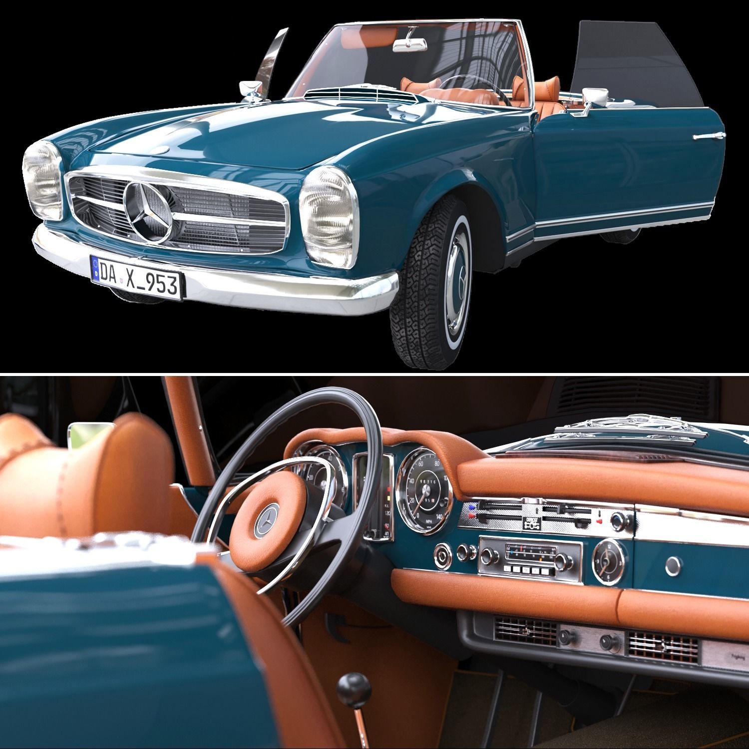 Mercedes benz 280SL Pagoda Rigged Corona 3D model_9