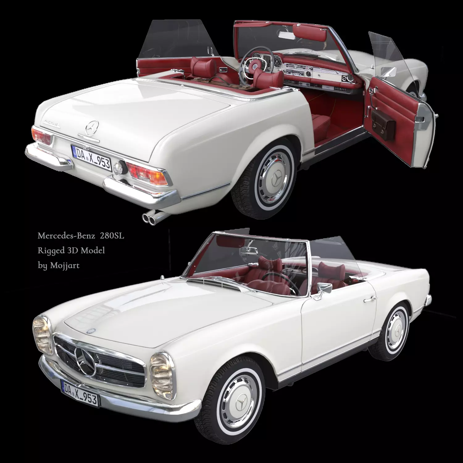 Mercedes benz 280SL Pagoda Rigged Corona 3D model_0