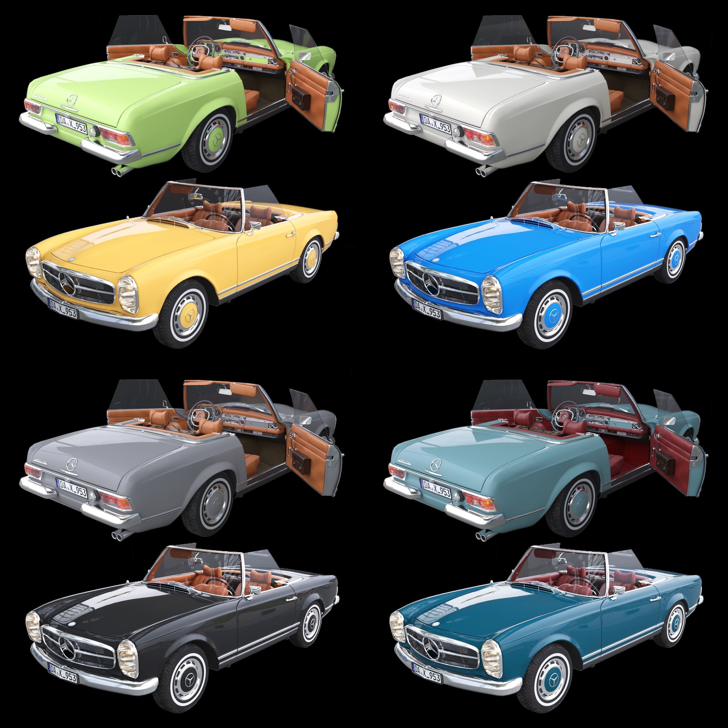 Mercedes benz 280SL Pagoda Rigged Corona 3D model_13