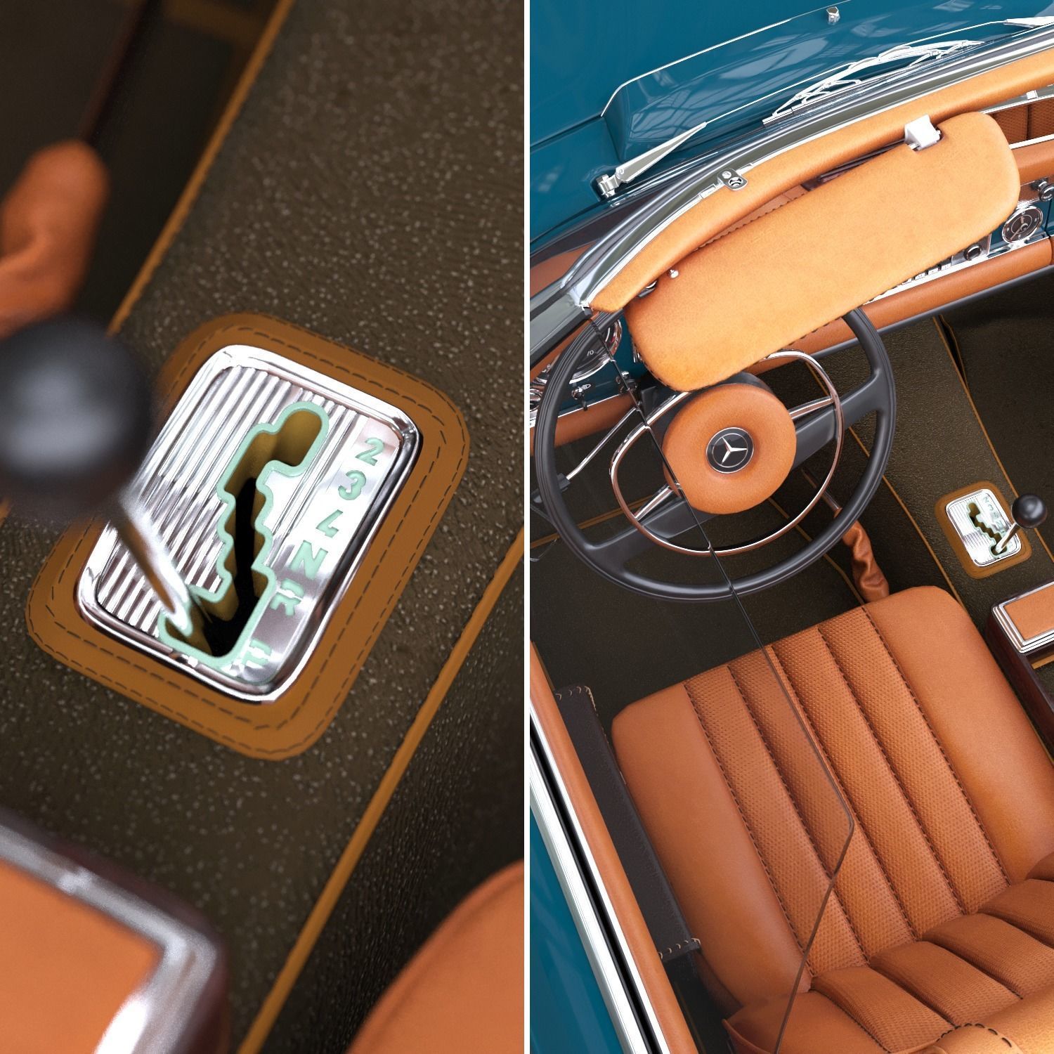 Mercedes benz 280SL Pagoda Rigged Corona 3D model_10