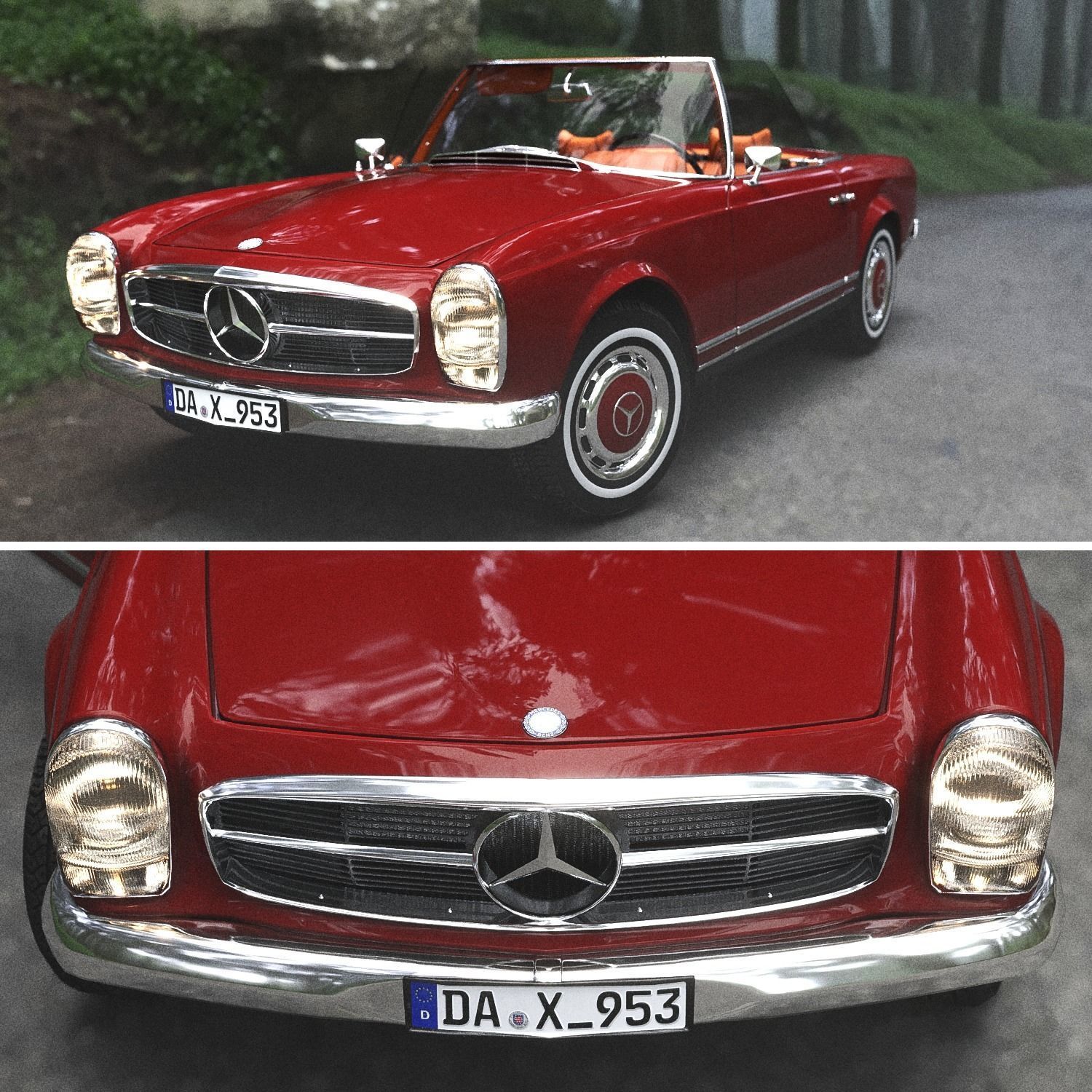 Mercedes benz 280SL Pagoda Rigged Corona 3D model_5