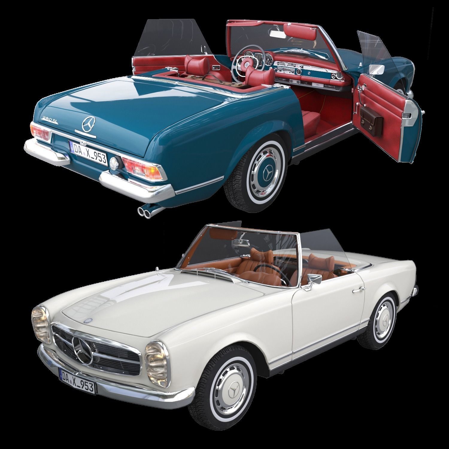 Mercedes benz 280SL Pagoda Rigged Corona 3D model_8