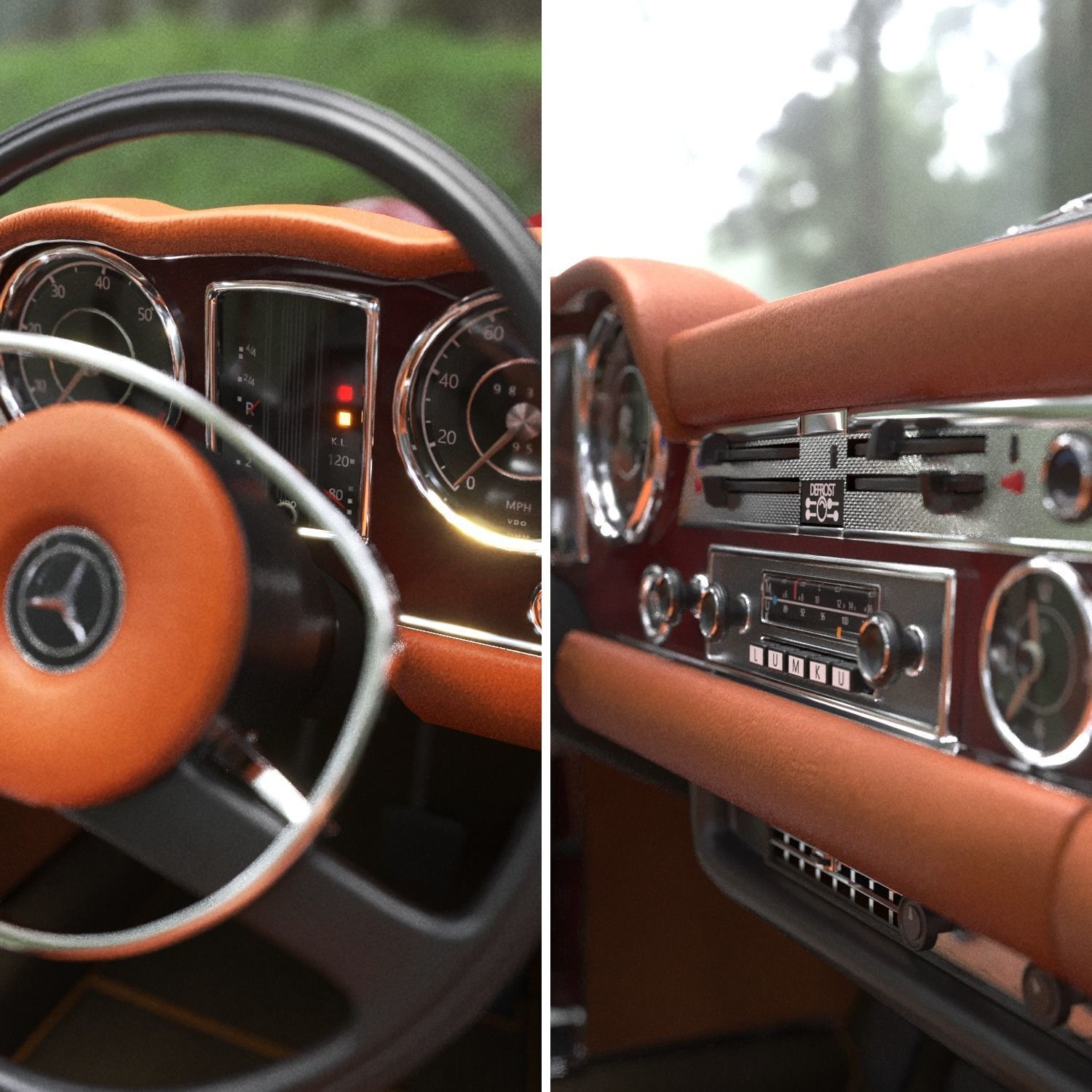 Mercedes benz 280SL Pagoda Rigged Corona 3D model_6