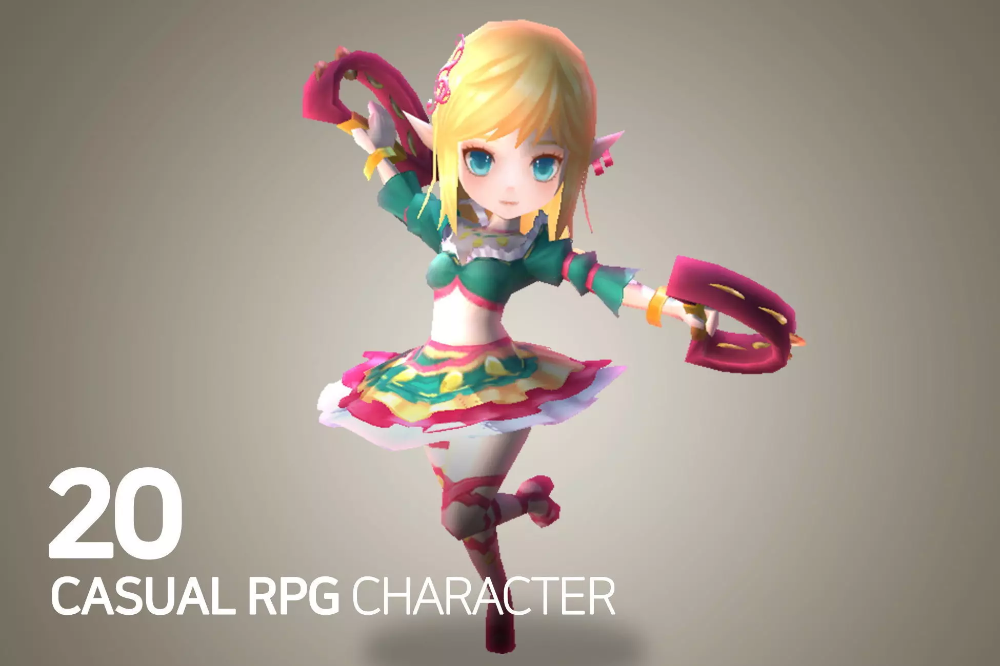 Casual RPG Character - 20 Page Low-poly 3D model_0