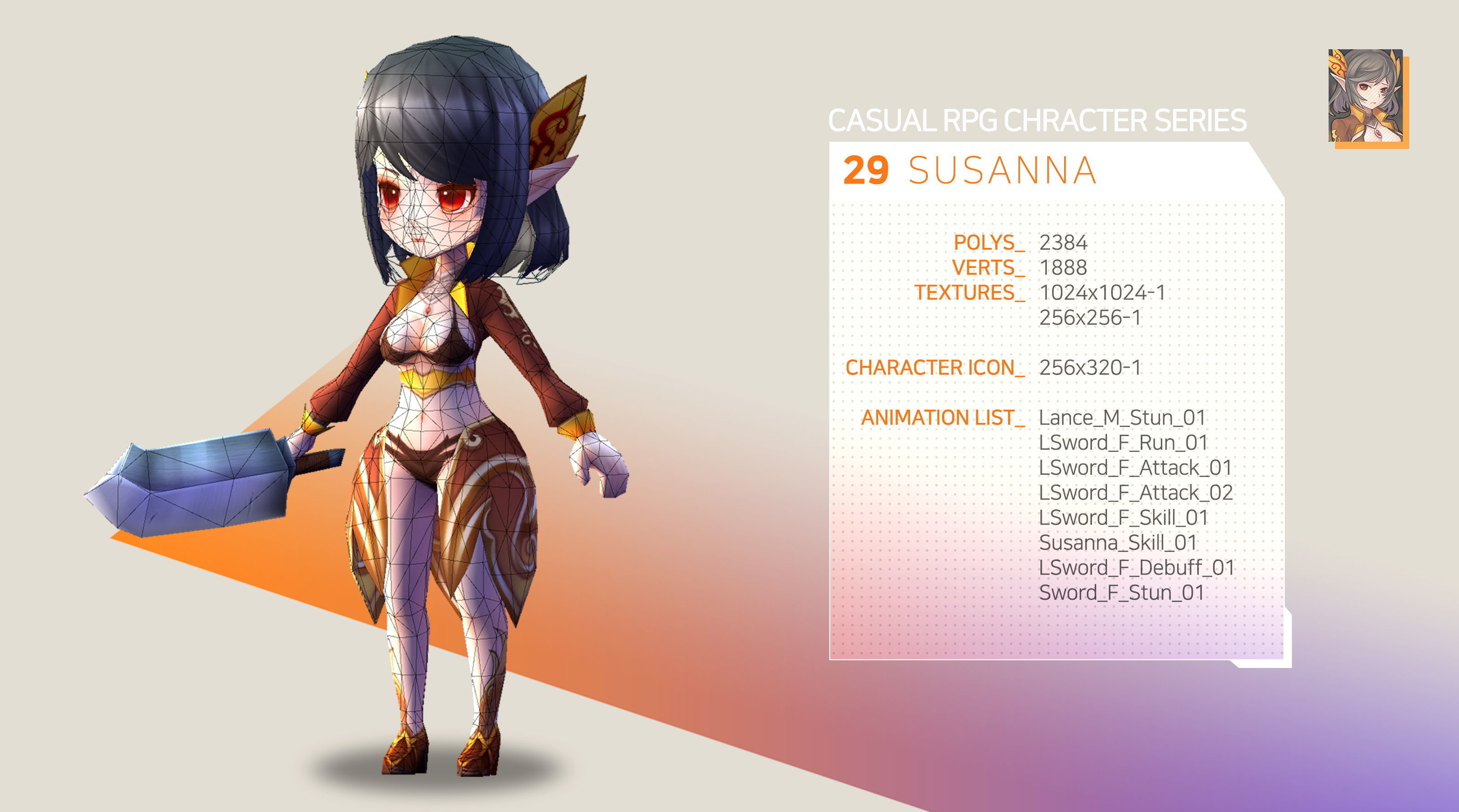 Casual RPG Character - 29 Susanna Low-poly 3D model_2