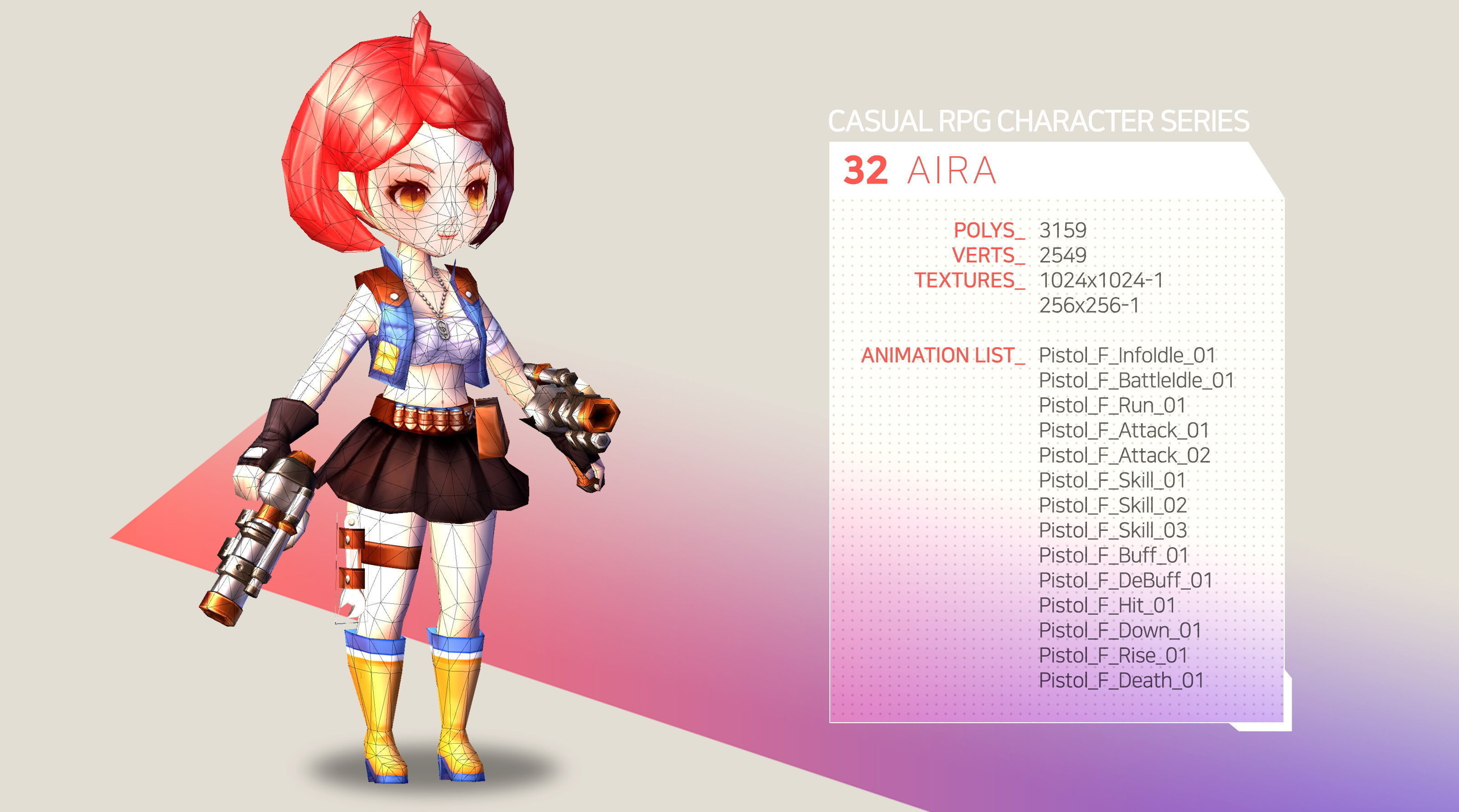 Casual RPG Character - 32 Aira Low-poly 3D model_2