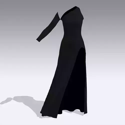 DRESS ONE SHOULDER BLACK SLIT LOOK