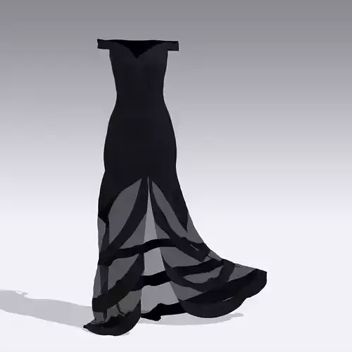 DRESS RUFFLED SLIT  TRANSPARENT VUAL BLACK LONG DRESS