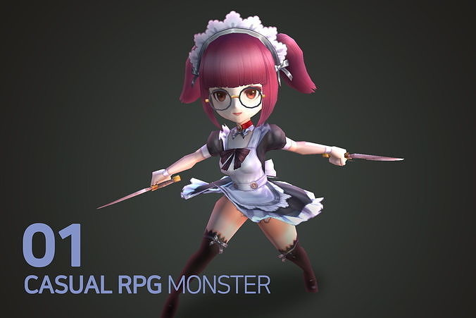 Casual RPG Monster - 1 Angel Maid Low-poly 3D model
