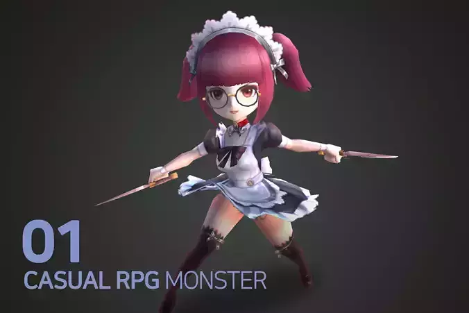 Casual RPG Monster - 1 Angel Maid Low-poly 3D model