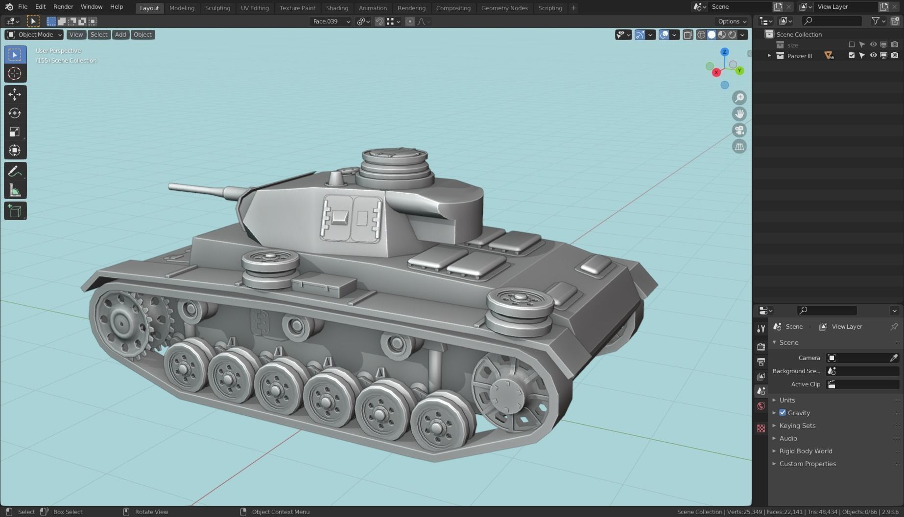 Panzerkampfwagen III Tank Base Mesh  Low-poly 3D model_5
