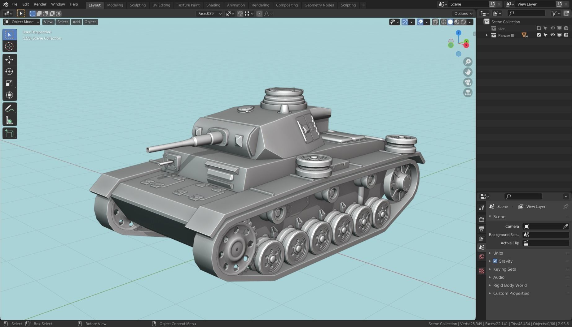 Panzerkampfwagen III Tank Base Mesh  Low-poly 3D model_3