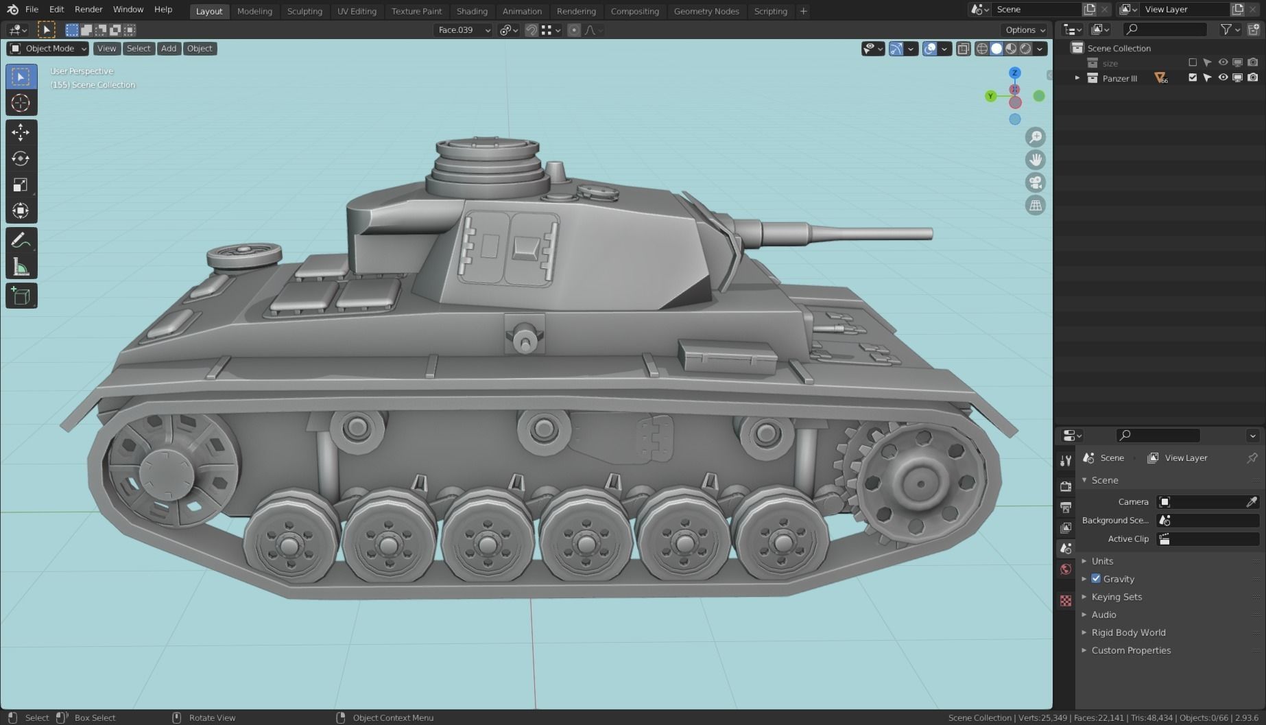 Panzerkampfwagen III Tank Base Mesh  Low-poly 3D model_9