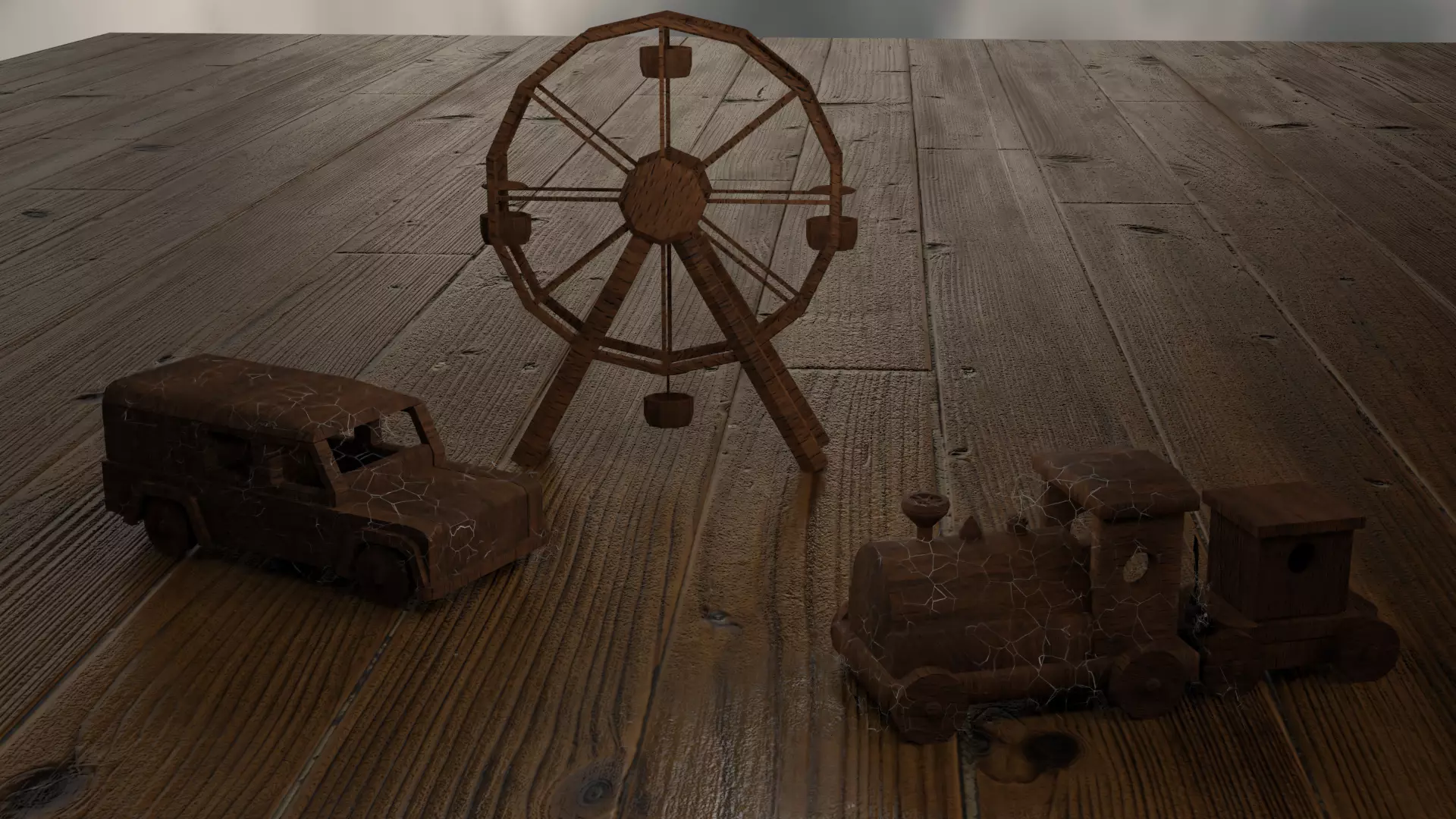 abandoned wooden toys Low-poly 3D model_0