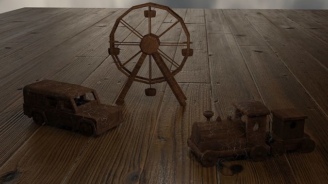abandoned wooden toys Low-poly 3D model