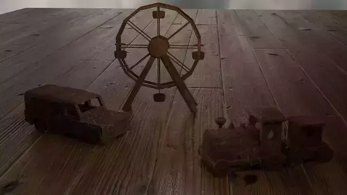 abandoned wooden toys Low-poly 3D model