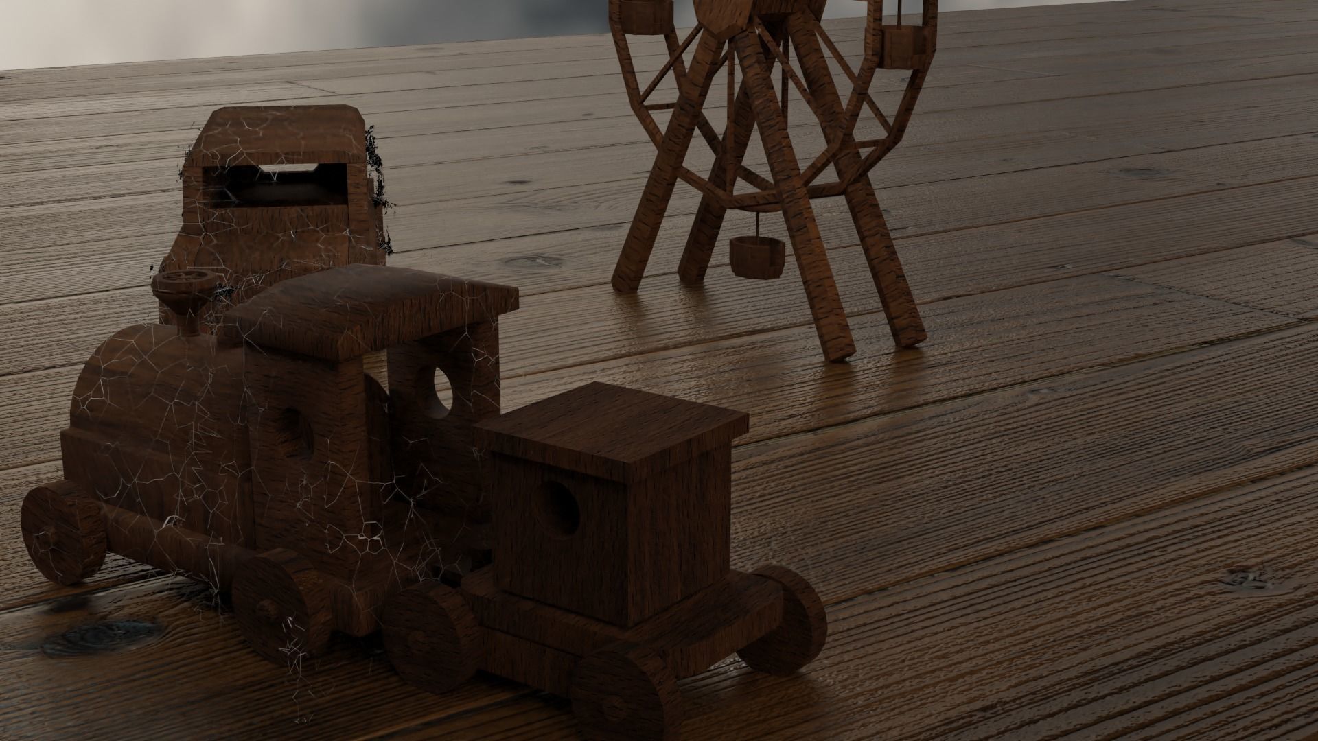 abandoned wooden toys Low-poly 3D model_1