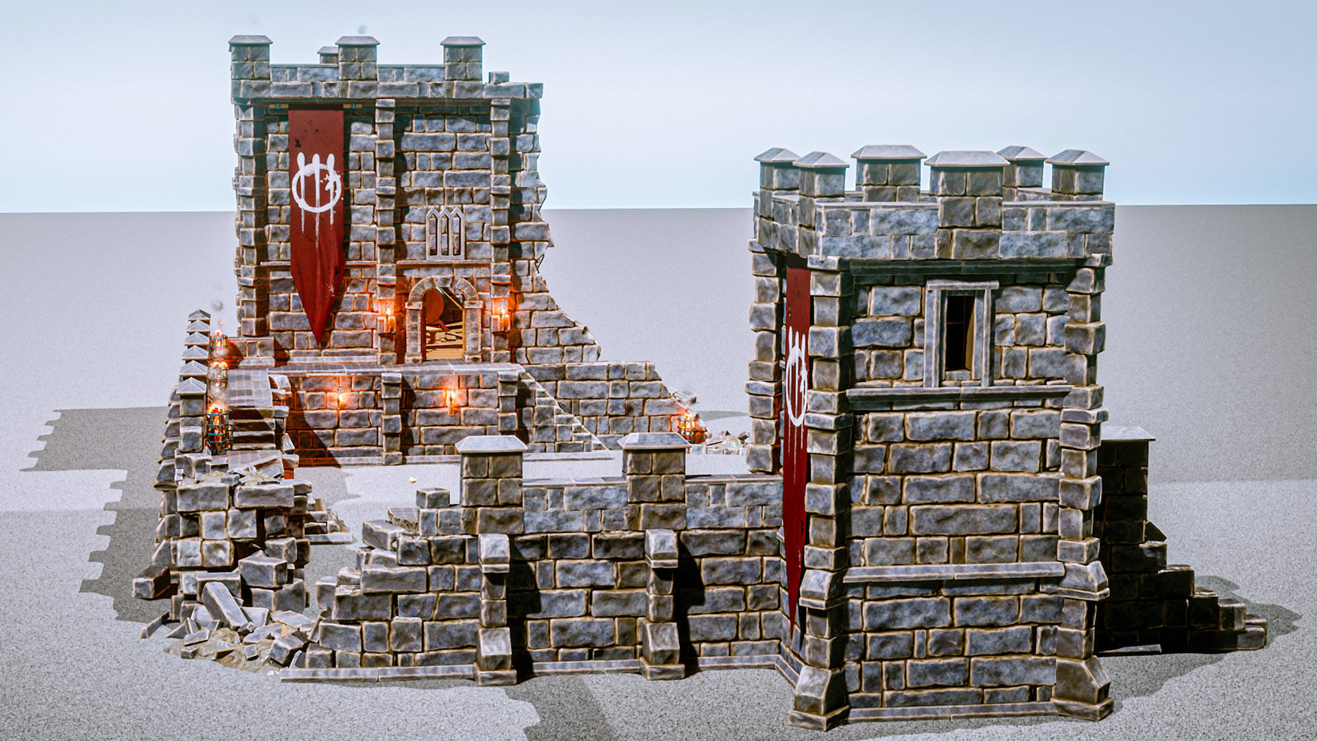 Castle Ruins Props Asset Low-poly 3D model_8