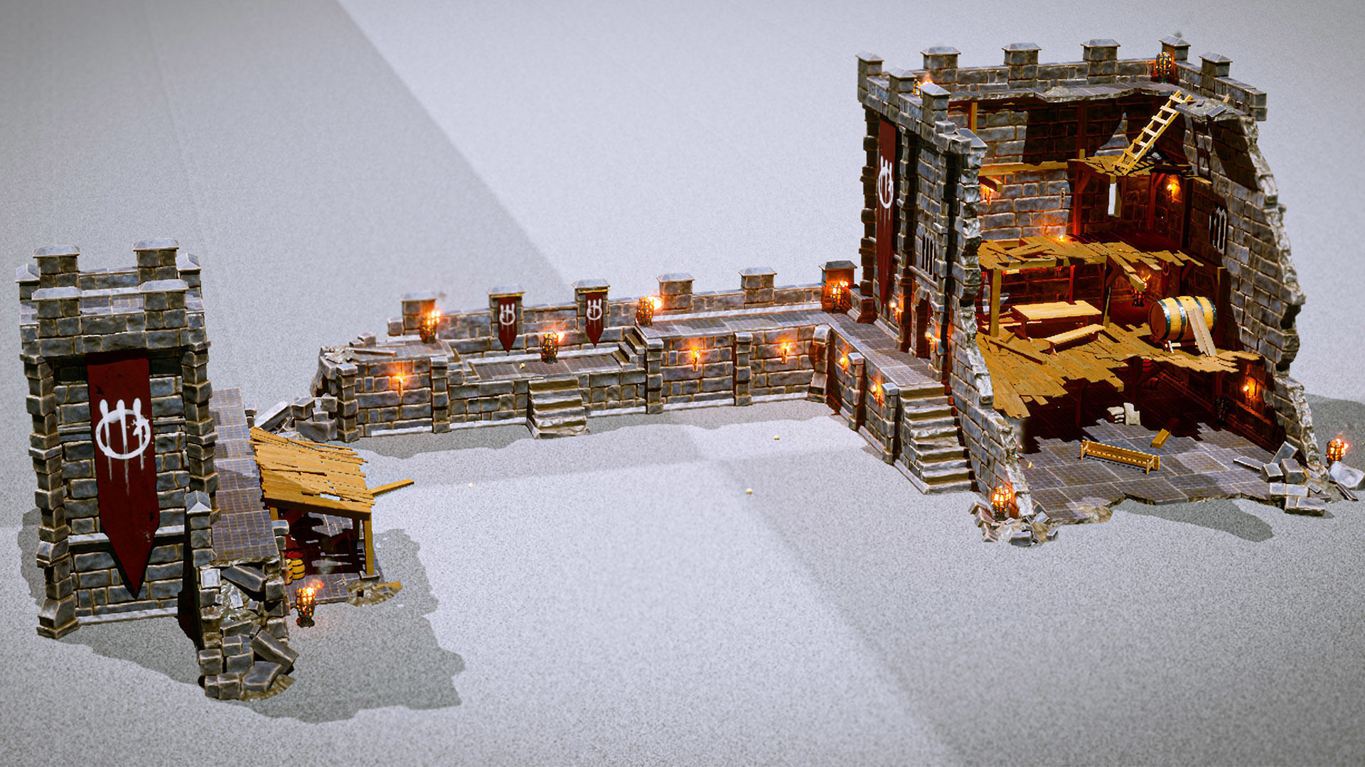 Castle Ruins Props Asset Low-poly 3D model_4