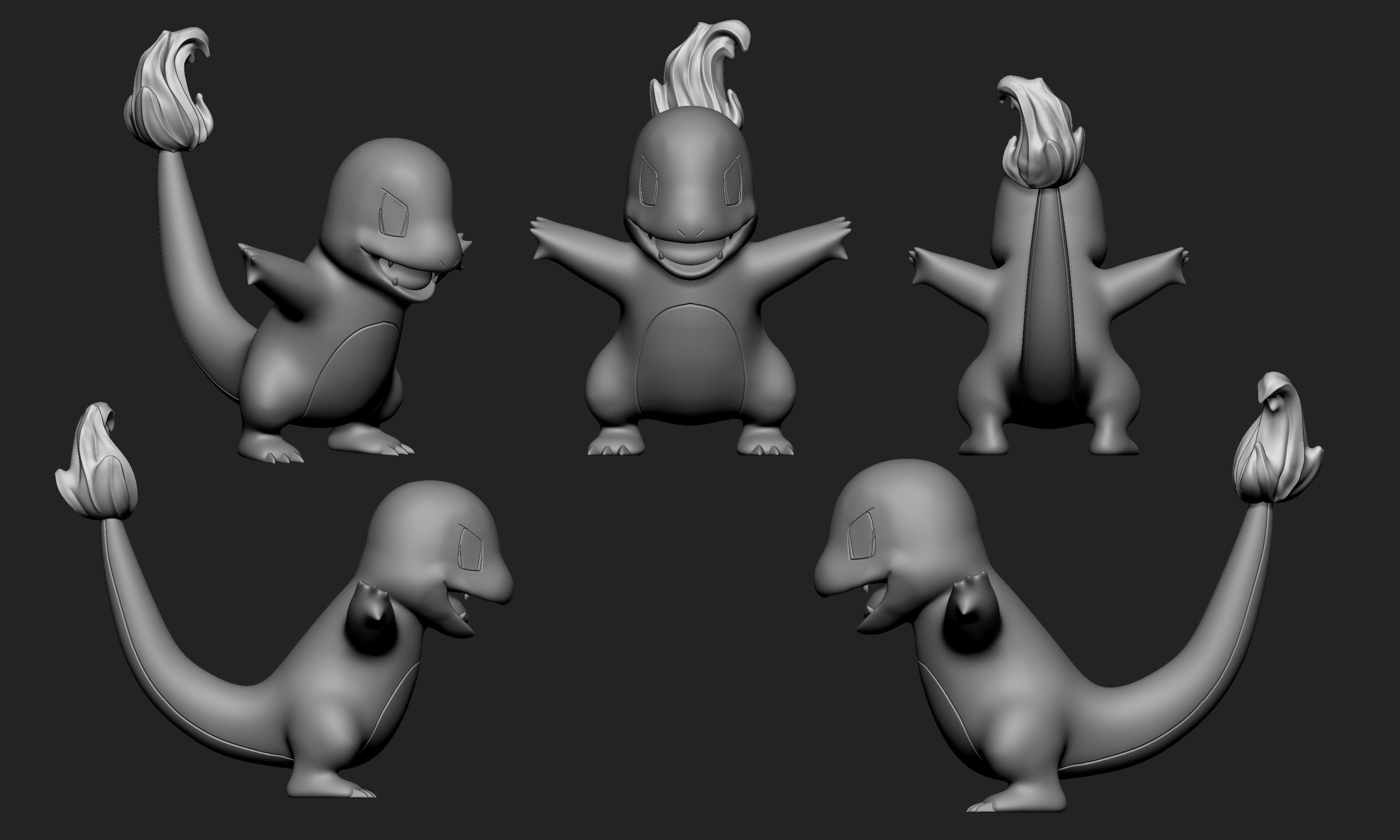 Pokemon -  Charmander with 3 different poses 3D print model_6