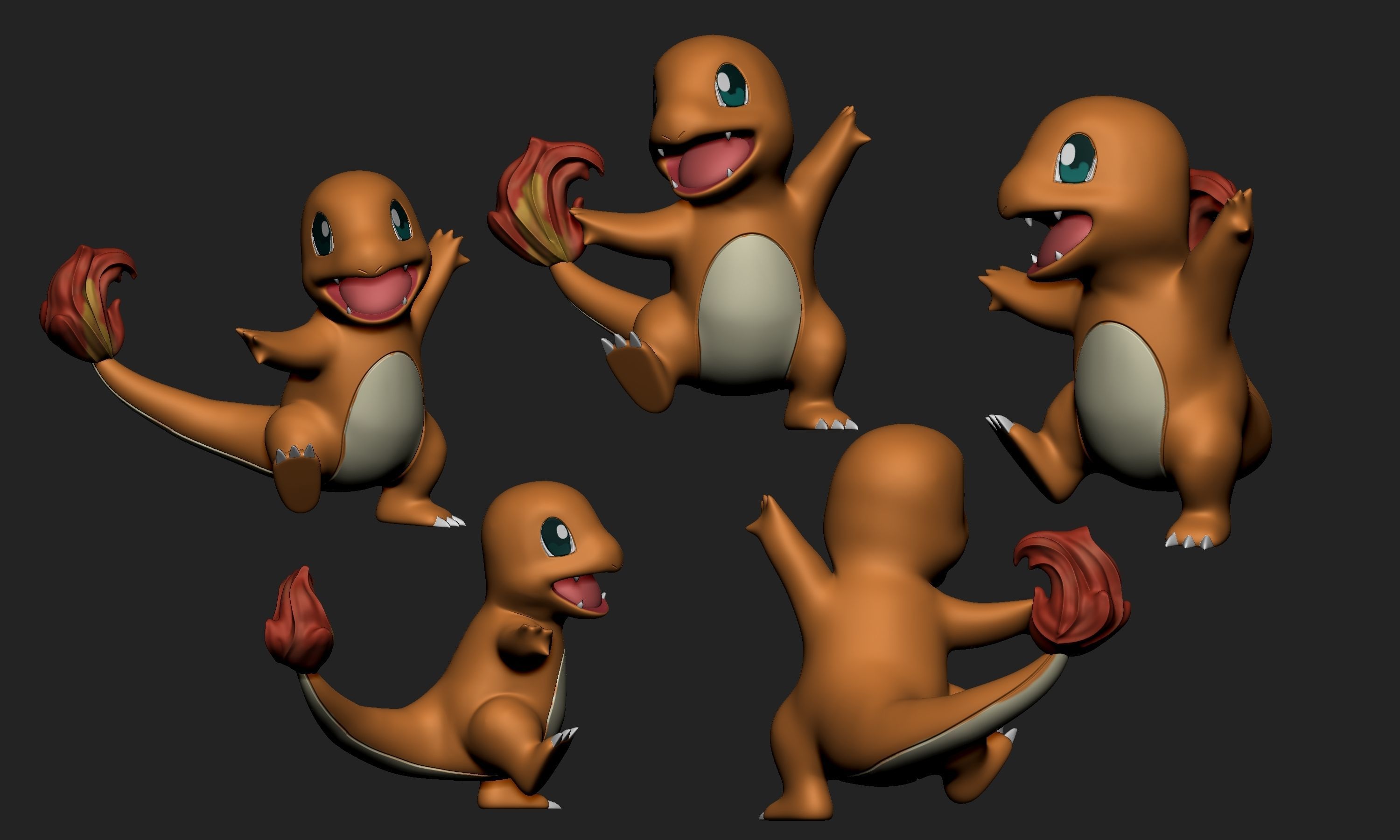 Pokemon -  Charmander with 3 different poses 3D print model_7