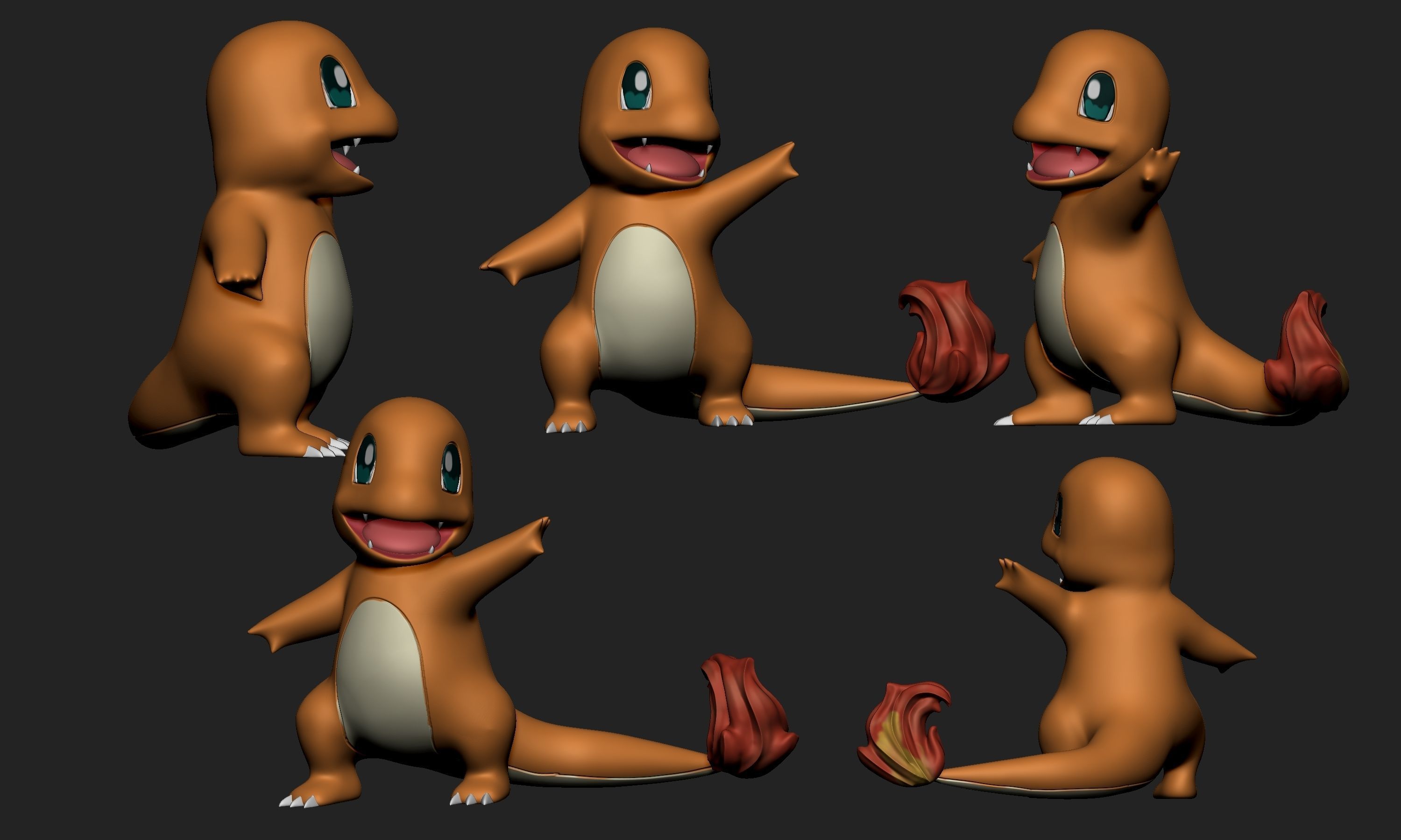 Pokemon -  Charmander with 3 different poses 3D print model_3