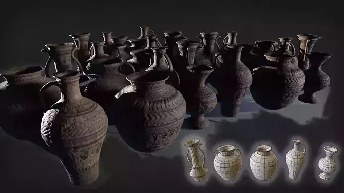  Vases props Low-poly 3D model
