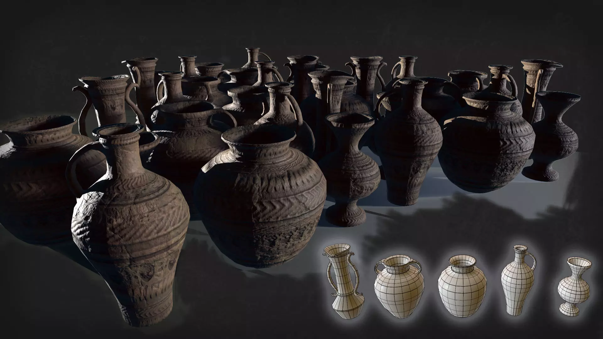 Vases props Low-poly 3D model_0