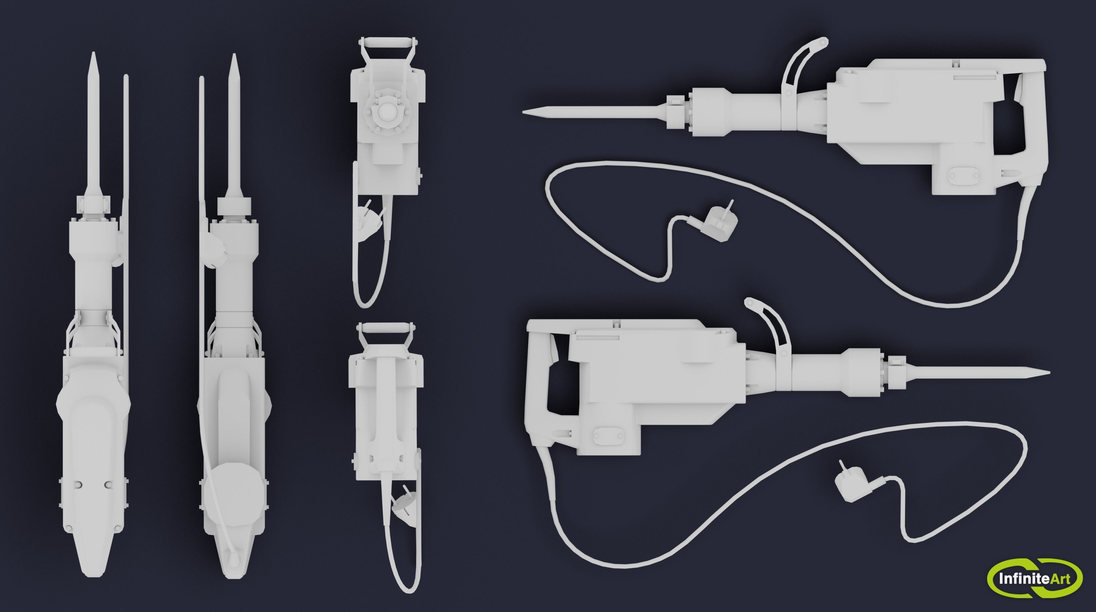 Jackhammer two electric drills Low-poly 3D model_5