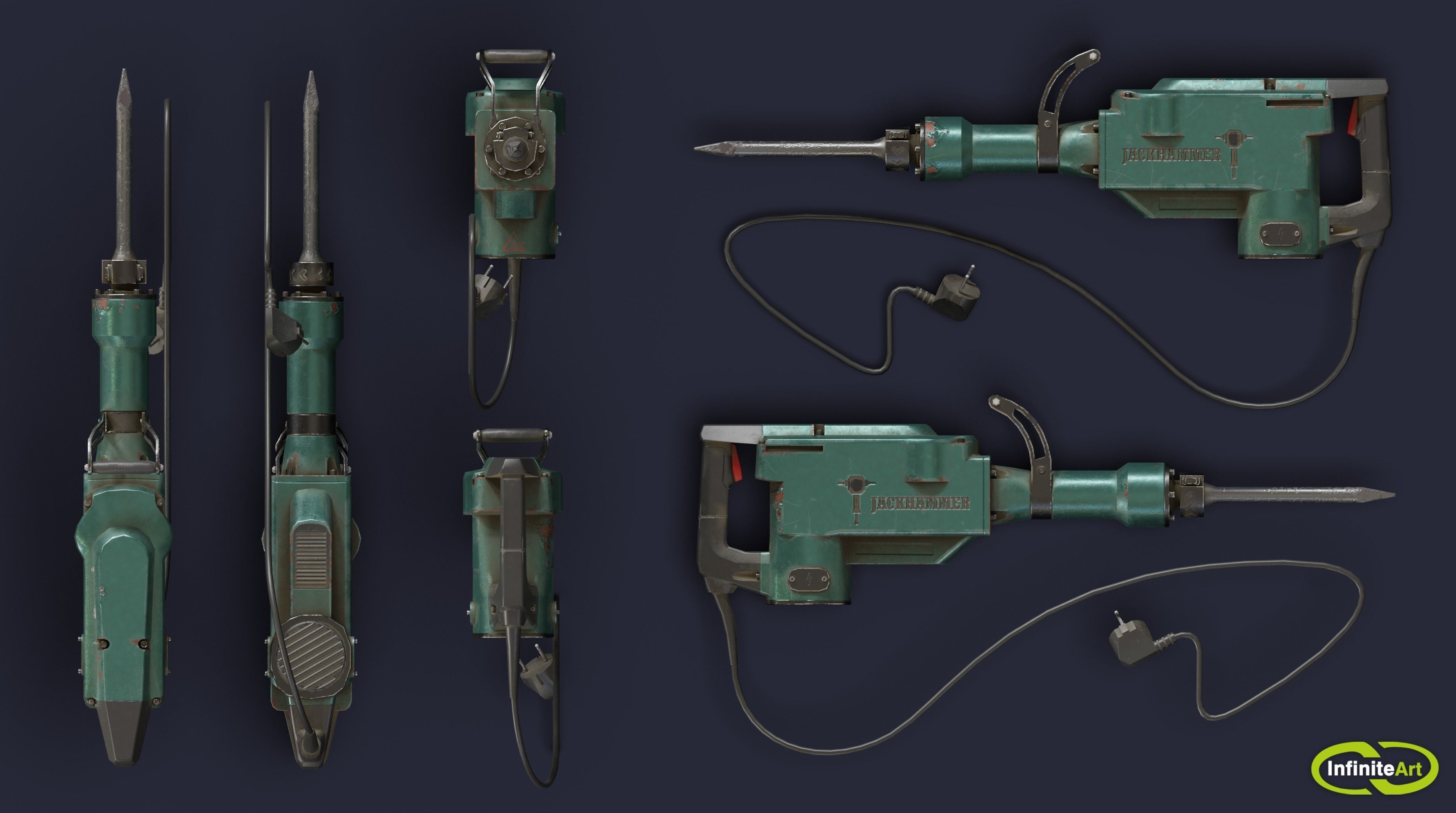 Jackhammer two electric drills Low-poly 3D model_4
