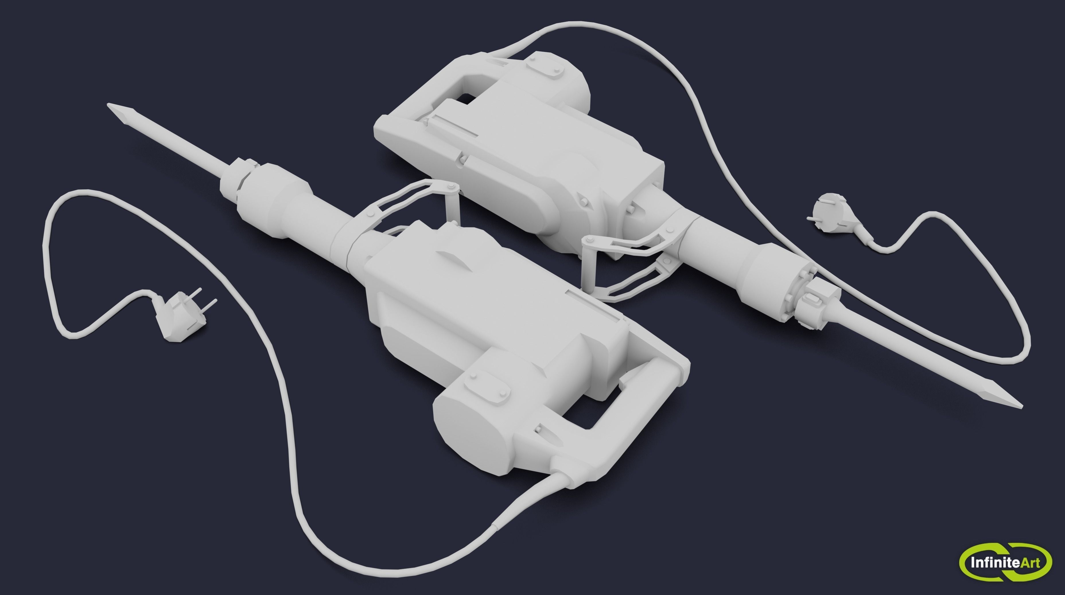 Jackhammer two electric drills Low-poly 3D model_2