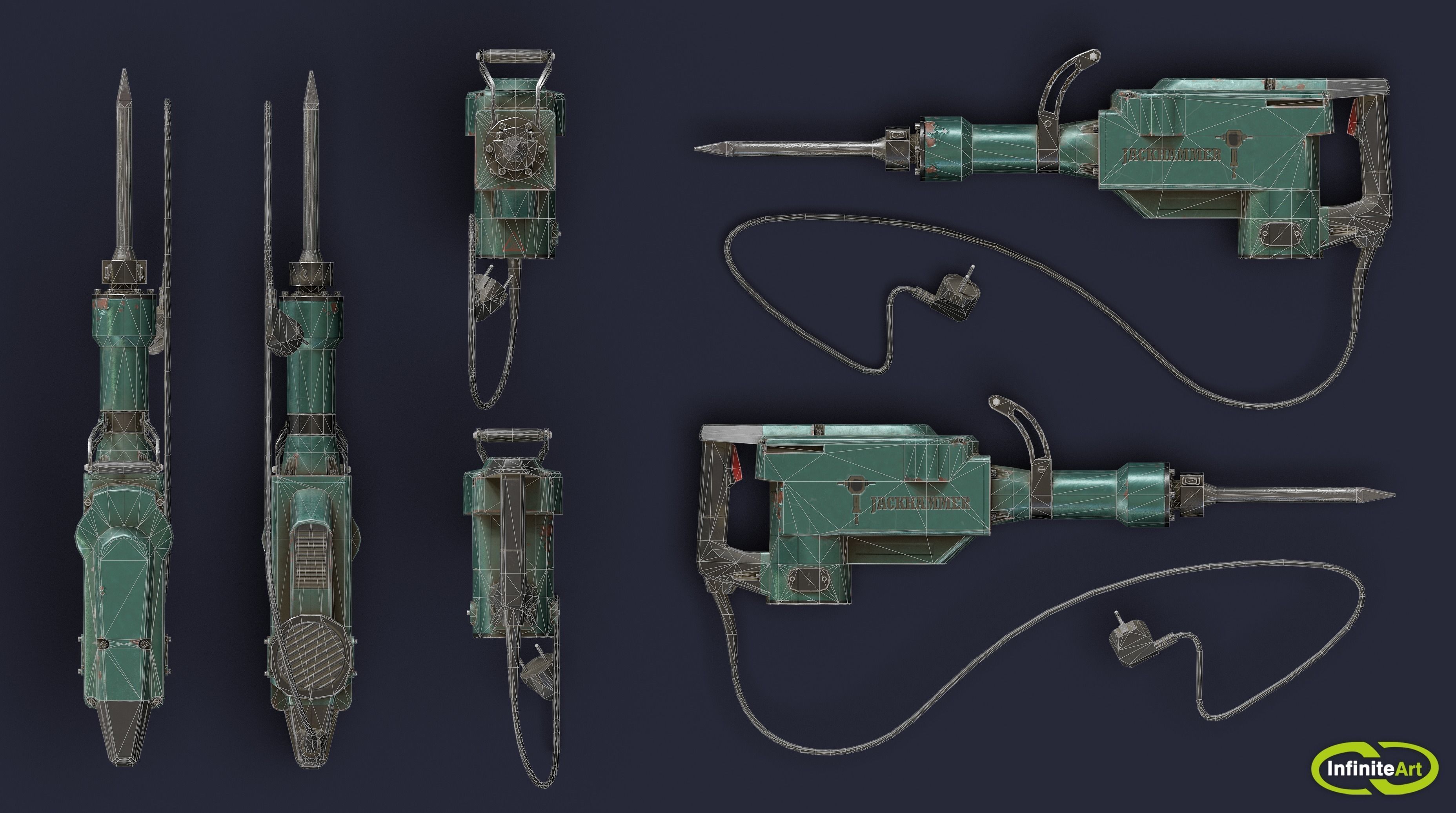 Jackhammer two electric drills Low-poly 3D model_6