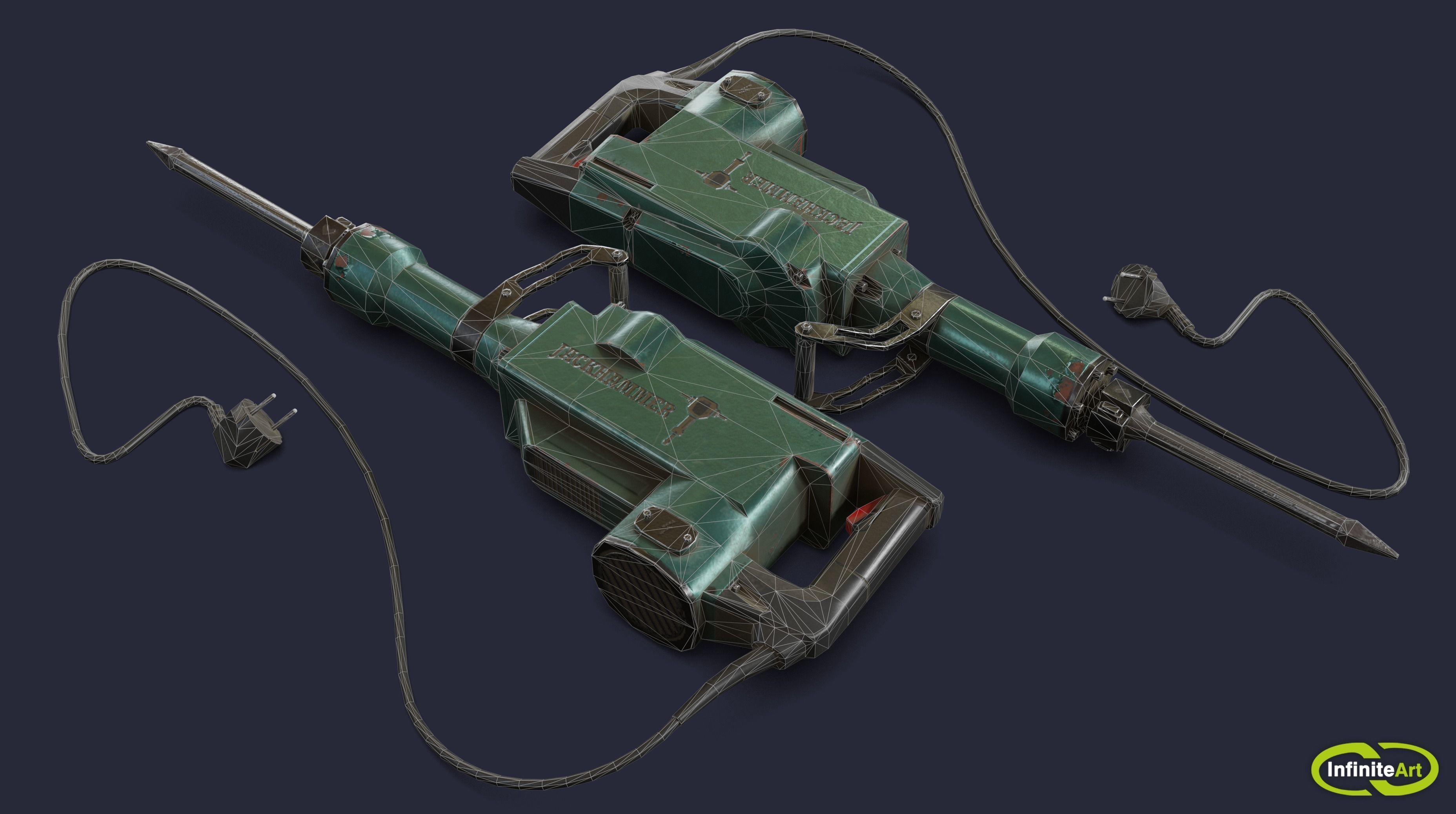 Jackhammer two electric drills Low-poly 3D model_3